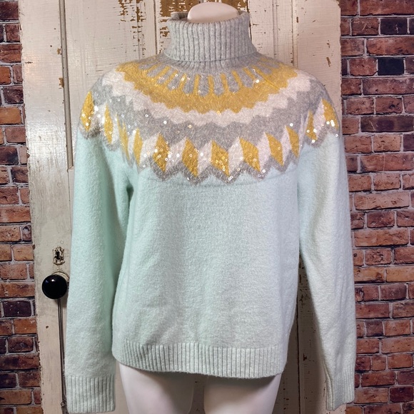 💙NWT! J.Crew Fair Isle Sequins Turtleneck Sweater - Picture 2 of 15